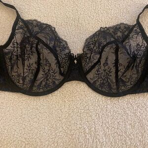 WACOAL • Scene Stealer • Black Lace Bra • Sheer, Underwire Bra • Size 40F (DDD)